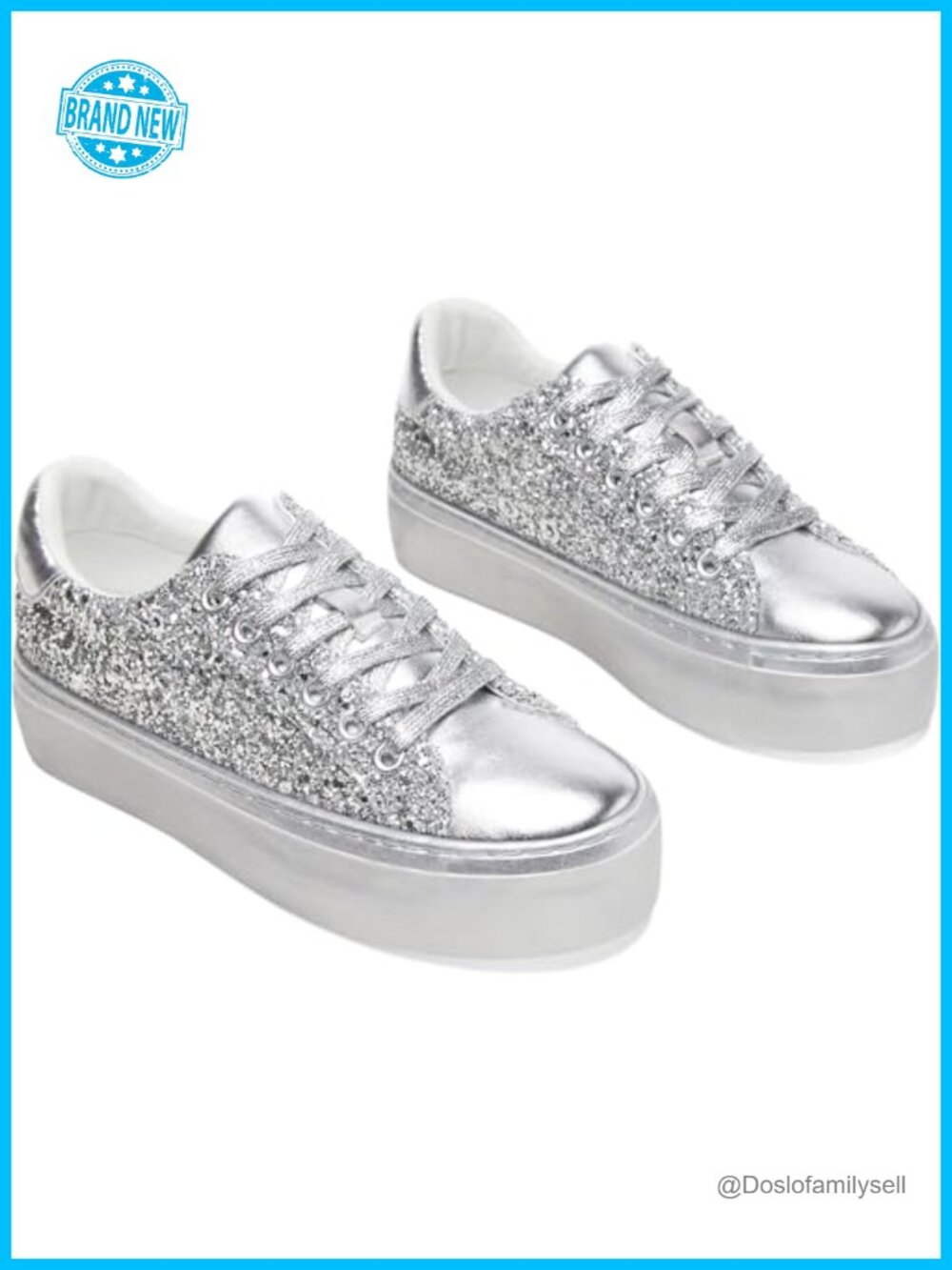 Glitter Platform Sneakers Lace-Up Chunky Low-Top Tennis Shoes